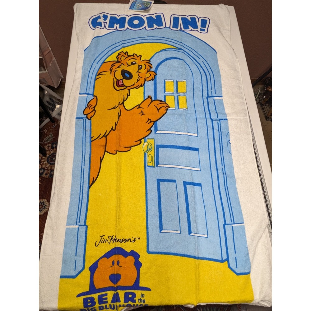 Vintage Bear in the Big Blue House Beach Towel Jim Henson NWT 90s Franco 29x57